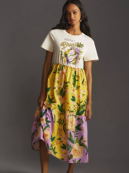 FARM Rio Dresses & Skirts - FARM RIO Tiered Maxi Shirt Yellow Dress Size Small Petite